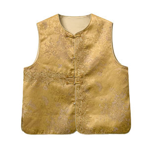 新中式国风人丝宋锦马甲背心女装2026春新款红色复古高端唐装上衣