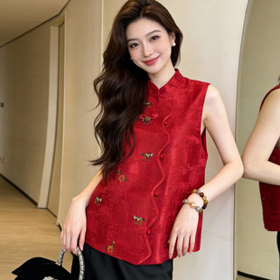 春秋季重工绣花小马马甲女装新中式国风立领气质百搭显瘦减龄上衣