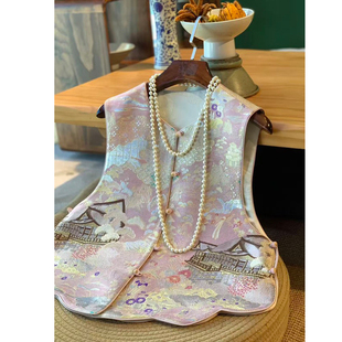 2026春秋季新中式国风宋锦提花双面穿马甲女背心气质百搭马夹上衣