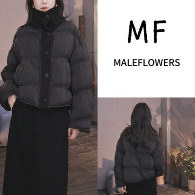 东倪MF 针织翻领肌理褶皱感极简百搭冬季90绒短款羽绒服 86A2517