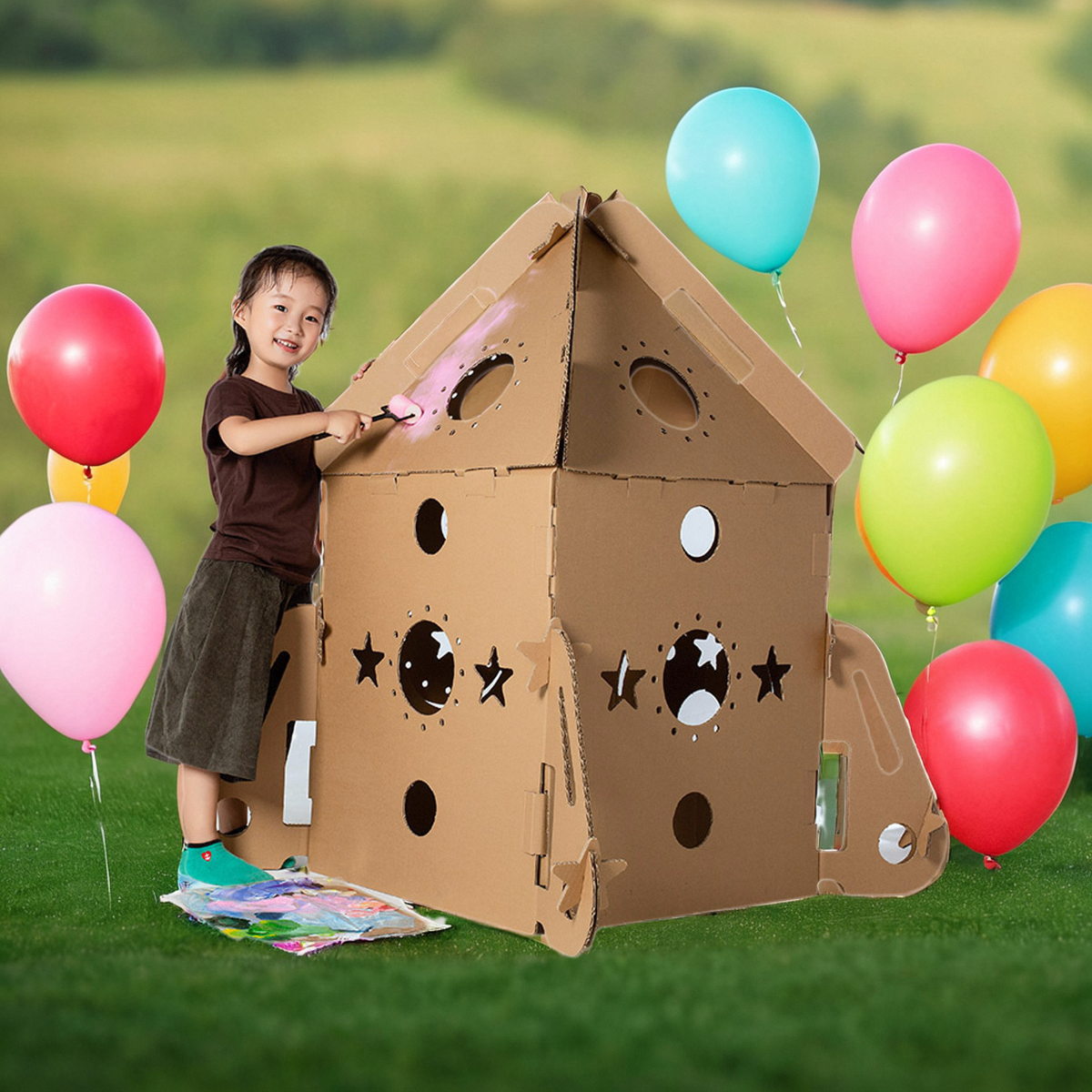 儿童星空小屋纸箱玩具屋宝宝纸板房子火箭城堡diy拼装手工游戏屋