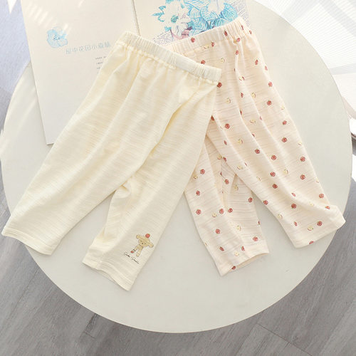 日系四季儿童薄款哈伦裤 纯棉a类竹节棉男童女童透气空调服长裤