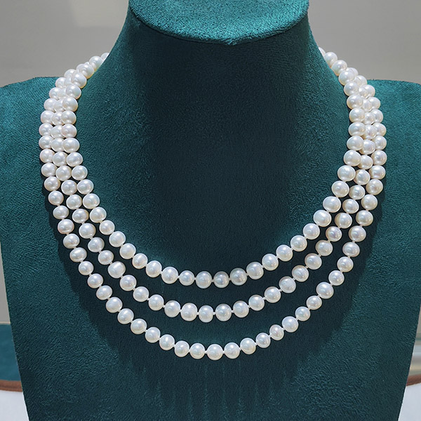 诸暨淡水无核珍珠6-7mm毛衣链项链全珠款时尚百搭女士节日礼物