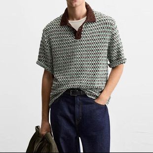 7140407 2025春夏新品 男装 宽松提花针织休闲翻领短袖 POLO衫