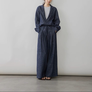 2025春秋通勤套装假两件亚麻棉外套女宽松型高端阔腿裤郭宇欣同款