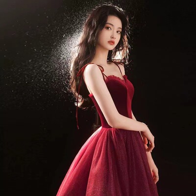 敬酒服新娘2023春秋季新款结婚订婚酒红色缎布礼服复古公主