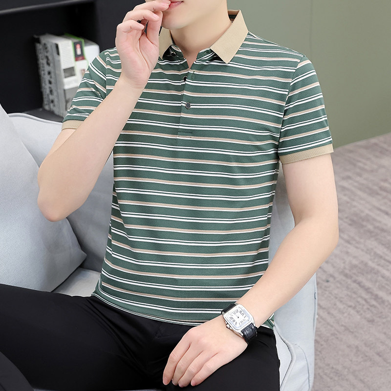 条纹衬衫男短袖POLO衫夏季休闲