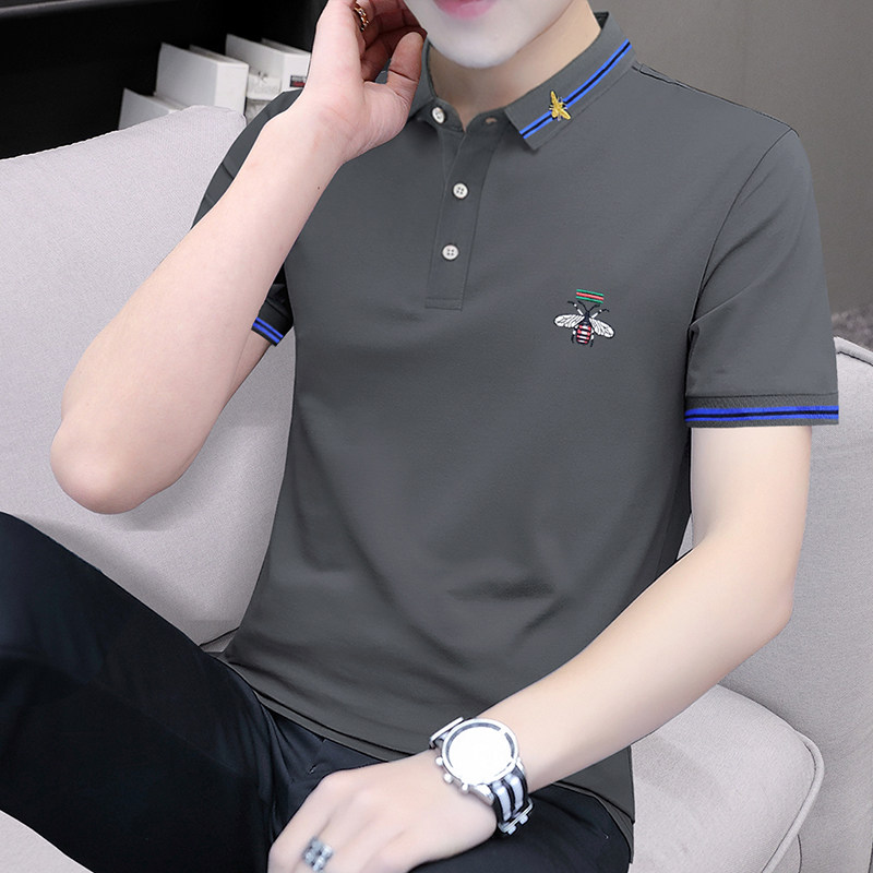 2026夏季冰丝潮流男翻领POLO衫短袖修身刺绣t恤商务休闲潮牌上衣