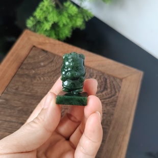 天然新疆和田玉碧玉十二生肖马印章摆件玉石卡通马章子闲章送证书