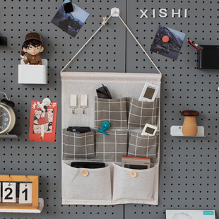 洞洞板配件收纳袋 棉麻挂袋墙挂式门后置物宿舍神器布袋手机挂兜