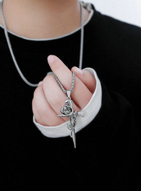 男荆棘玫瑰十字架项链女毛衣链