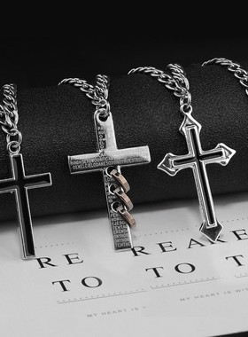 不掉色十字架钛钢项链男女网红