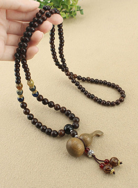 复古民族风黑檀木精致葫芦项链挂绳男女百搭木质长款毛衣链配饰品