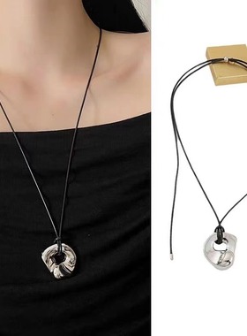 项链凹造型镂空挂脖配饰黑皮绳