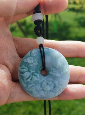 天然翡翠玉石花卉雕刻平安扣吊坠