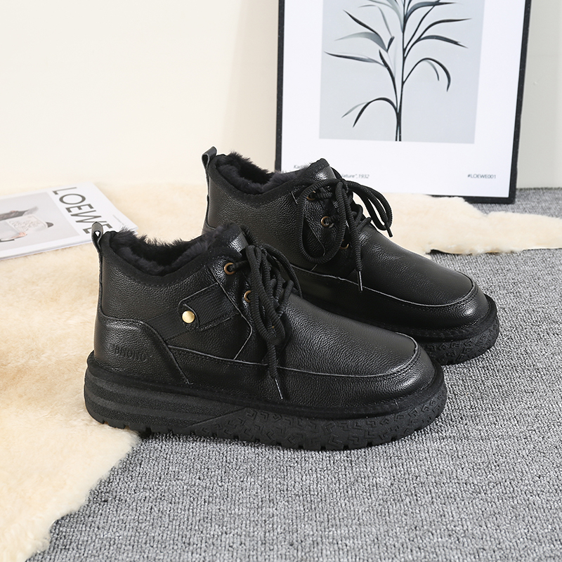 雪地靴男短筒系带羊毛靴子