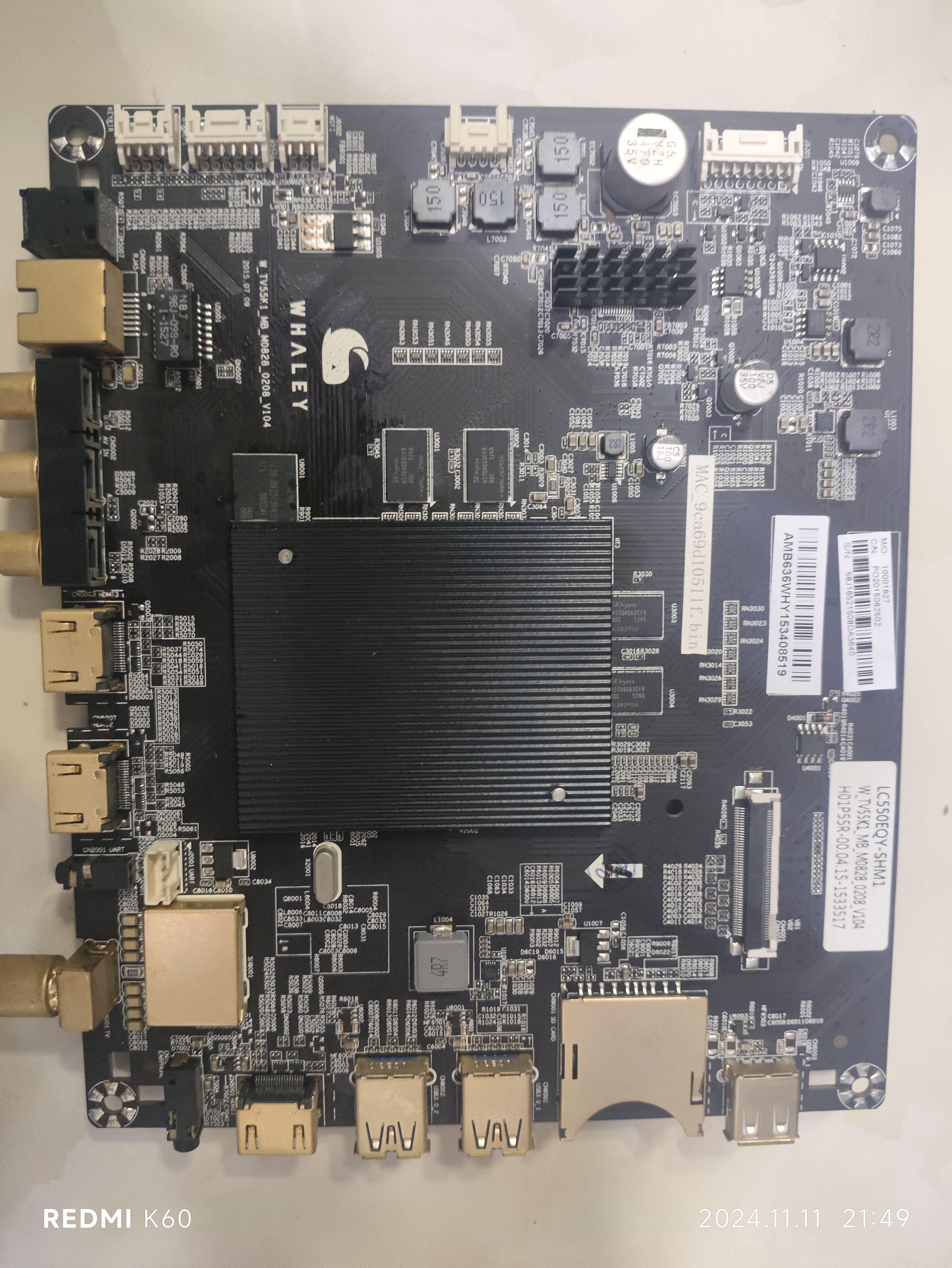 维修微鲸WTV55K1 MO828-0208-V104 LC550EQY-SHM1 emmc备份8G5.0