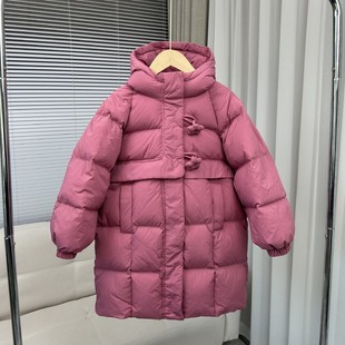 女童羽绒服冬装2025新款杜邦三防国标90白鸭绒儿童中长款连帽外套