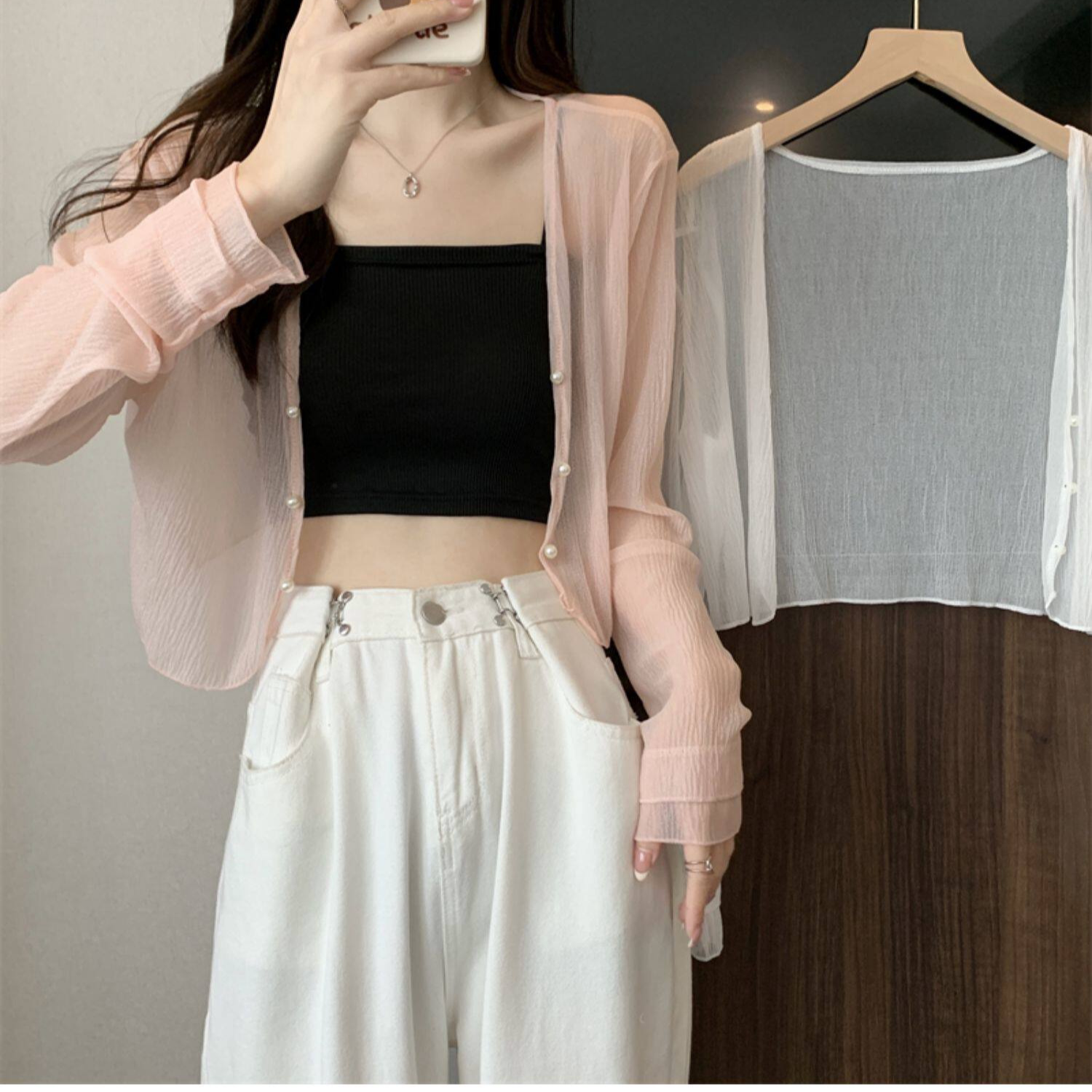配吊带裙外搭防开衫内搭上衣图片