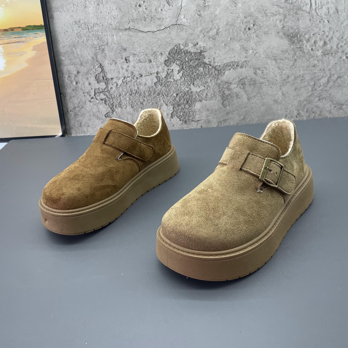 复古绒里勃肯鞋2025撤柜断码秋冬季新款女鞋圆头套脚深口低帮棉鞋