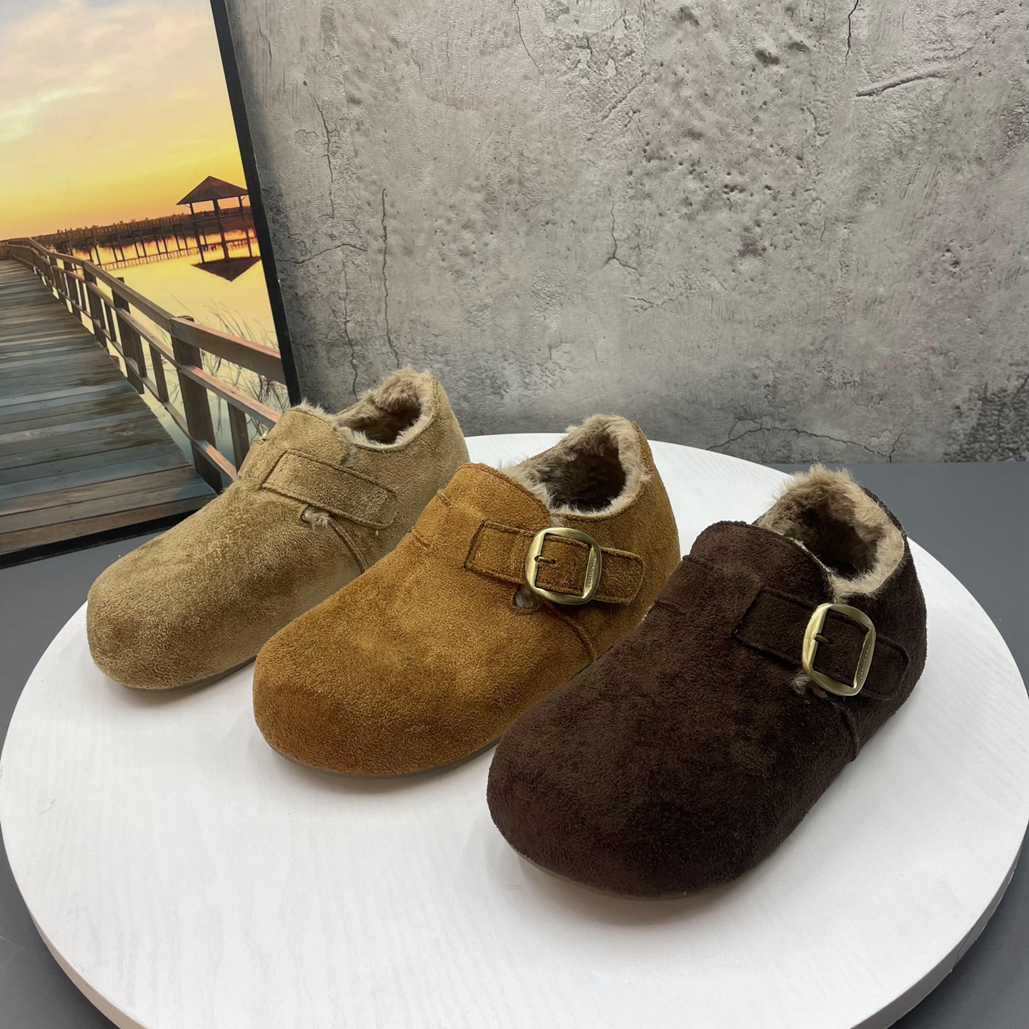 2025冬季新款女鞋圆头魔术贴绒面内增高加长绒保暖勃肯鞋女棉鞋潮