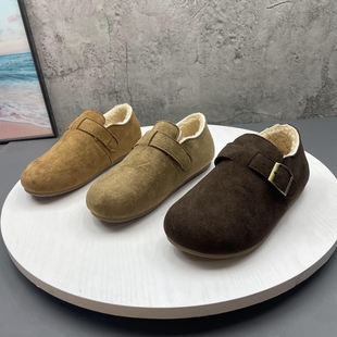 女棉单鞋 2025撤柜断码 圆头套脚绒面加绒保暖复古勃肯鞋 新款 秋冬季