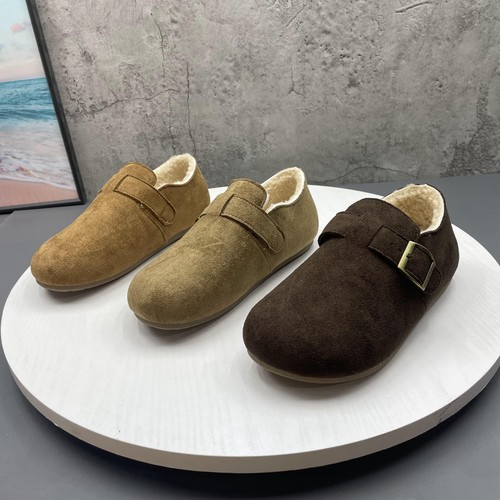 2025撤柜断码秋冬季新款圆头套脚绒面加绒保暖复古勃肯鞋女棉单鞋