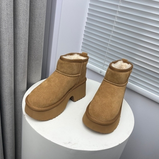 真皮圆头套筒厚底增高加绒加厚雪地棉靴 处理冬季 2025新款 撤柜断码