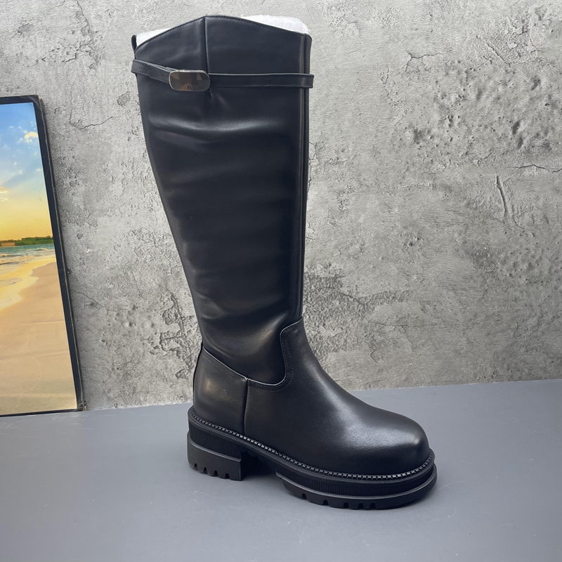 时尚中跟骑士靴2025秋冬新款英伦户外侧拉链显瘦时尚高筒长靴子