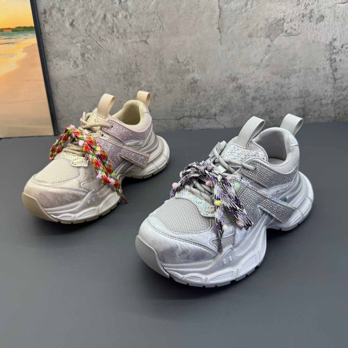 2026春季新款撤柜断码真皮网面爆款超火烫钻学院风跑步运动老爹鞋,女鞋,时尚休闲鞋,淘宝优惠券,粉丝福利购,淘宝优惠卷