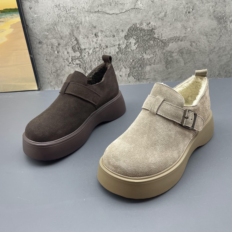 2025撤柜断码秋冬季新款女鞋厚底复古圆头套脚勃肯鞋加绒女棉鞋