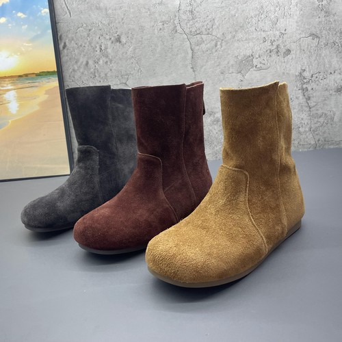 2025秋冬季新款撤柜折扣真皮圆头套筒平底复古单靴英伦百搭女短靴