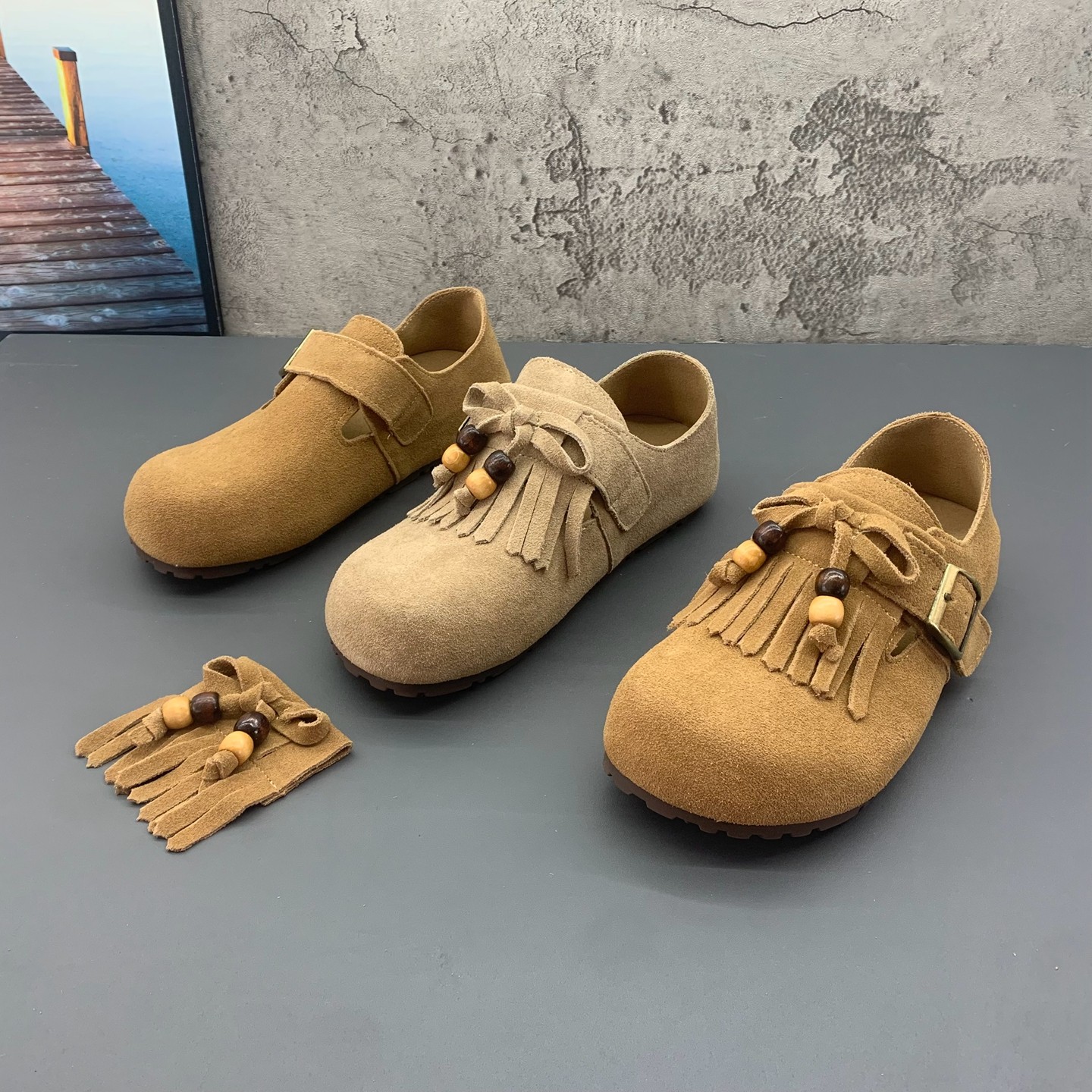 全真皮牛反绒内增高流苏蝴蝶结勃肯鞋女2025秋季新款两穿单鞋女鞋,女鞋,深口单鞋,淘宝优惠券,粉丝福利购,淘宝优惠卷