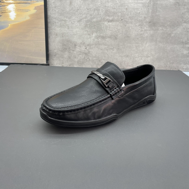 2024春秋季新款撤柜断码真皮圆头套脚平底乐福豆豆鞋牛皮男士皮鞋