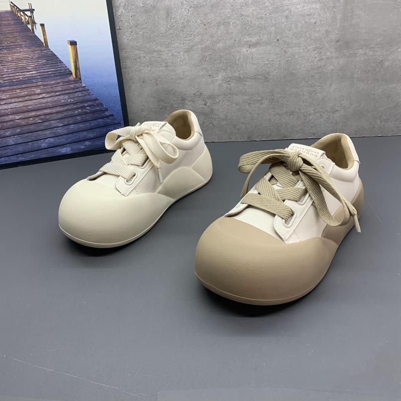 2024春季新款撤柜断码真皮圆头系带厚底丑萌学院风深口板鞋女鞋