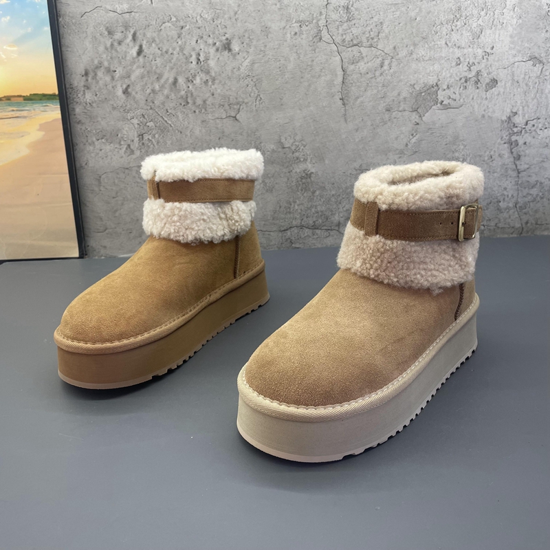 厚底雪地靴2025新款撤柜断码处理冬季真皮圆头套筒厚绒保暖女棉靴