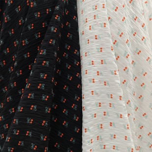 黑白樱桃皱皱格面料做大肠发圈春夏女衬衫连衣裙套装头花服装布料