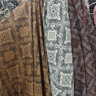 民族风腰果花大格子印花服装布料阔腿裤衬衫连衣裙平纹缎不透面料