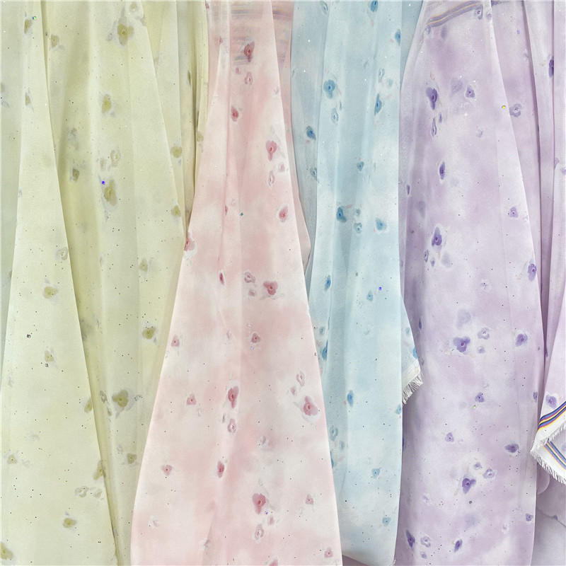 星云纱雪纺亮片布料做夏季衣服裙子防晒面料古装汉服精美发带布料