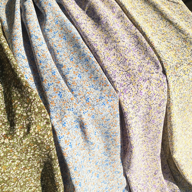 新款小彩花芙蓉麻布料长袖衬衫半截裙居家裙单层不透印染面料布业