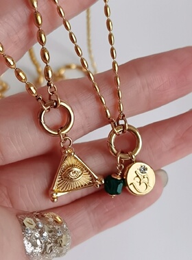 不褪色多功能圆扣18K金米珠项链