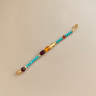 RUK原创外单多宝珠蓝松彩项链延长链不规则加成链金链配饰多功能