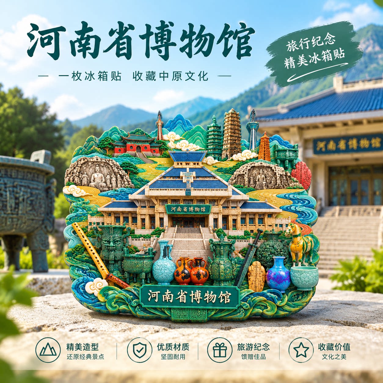 河南博物馆文创冰箱贴精美的建筑模型旅游纪念收藏品送朋友礼物