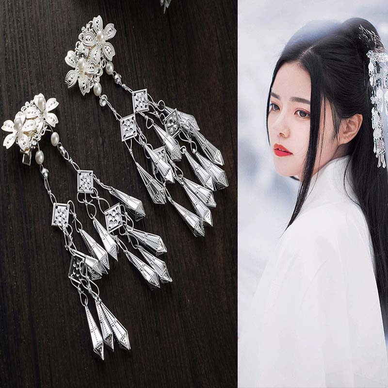 古风仿苗银吊片步摇发簪汉服头饰