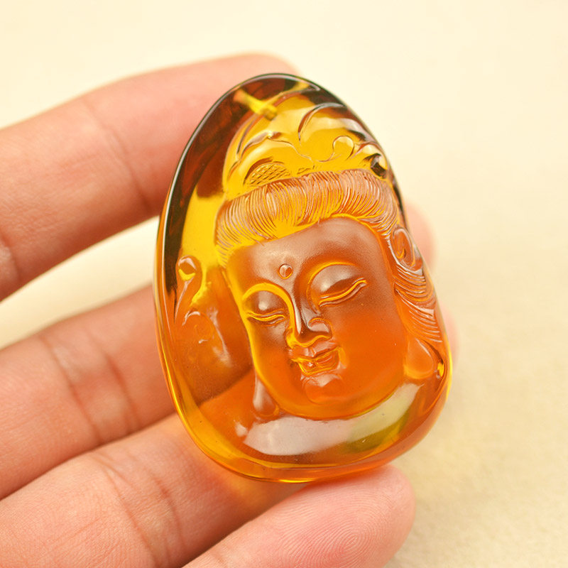 天然缅甸老坑金珀观音吊坠男女士毛衣链挂件琥珀平安佛像挂饰配件
