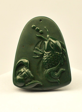 天然阿拉善玛瑙荷塘鱼趣吊坠挂件