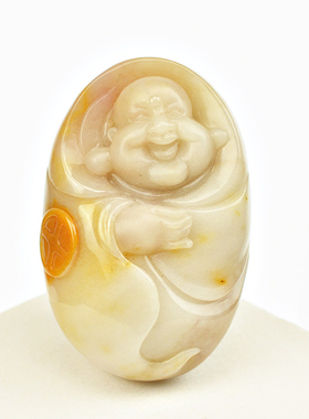 天然玛瑙玉髓手把玩件弥勒佛盘玩