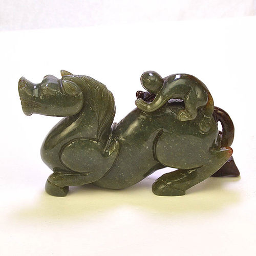 天然青海玉料雕刻马上封侯摆件十二生肖马到成功招财猴男大手把件