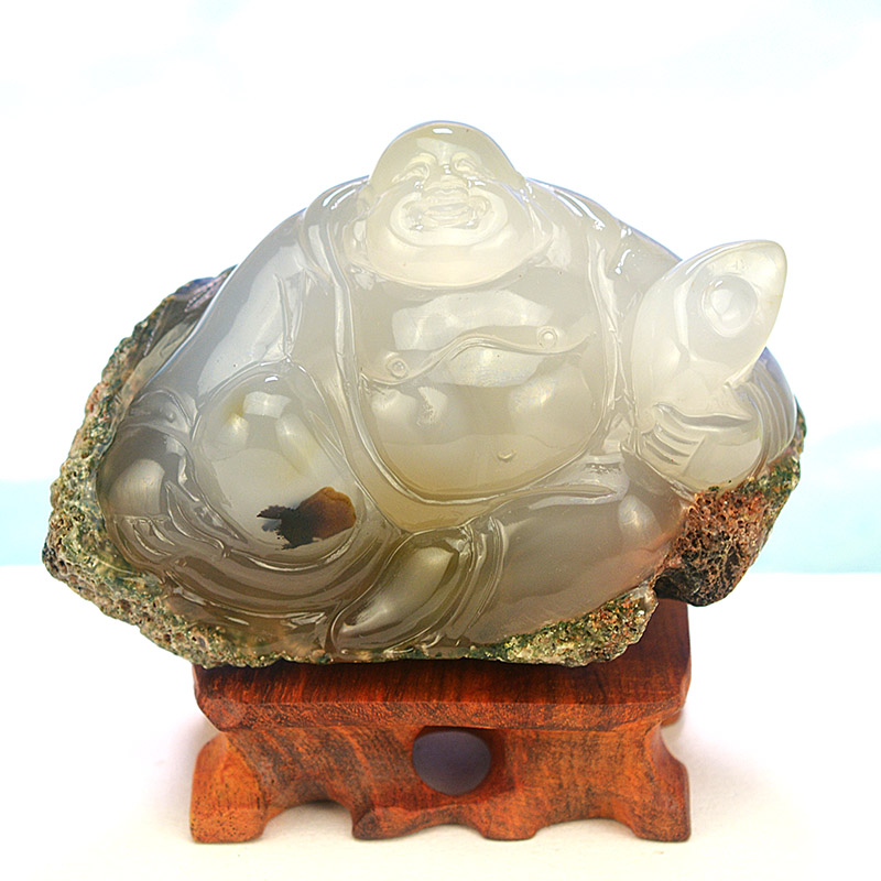 天然原石原皮玛瑙弥勒佛公男女士手把件通透玉髓茶宠摆件文玩镇石