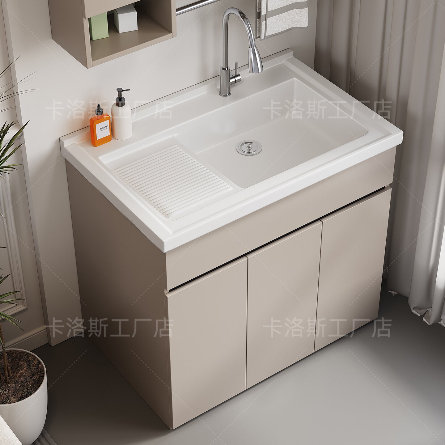 阳台柜家用洗衣池台盆一体石英石洗衣台带搓板蜂窝铝洗衣柜一体柜